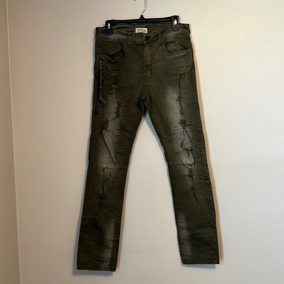 Smoke Rise Ultra Tough 98% Cotton Moto Style Mens Distressed Size 32 Jeans